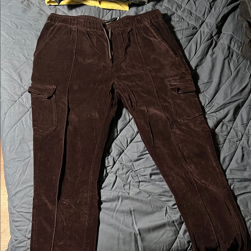 Men's Chocolate/Wine Colored Velour Cargo Pants
